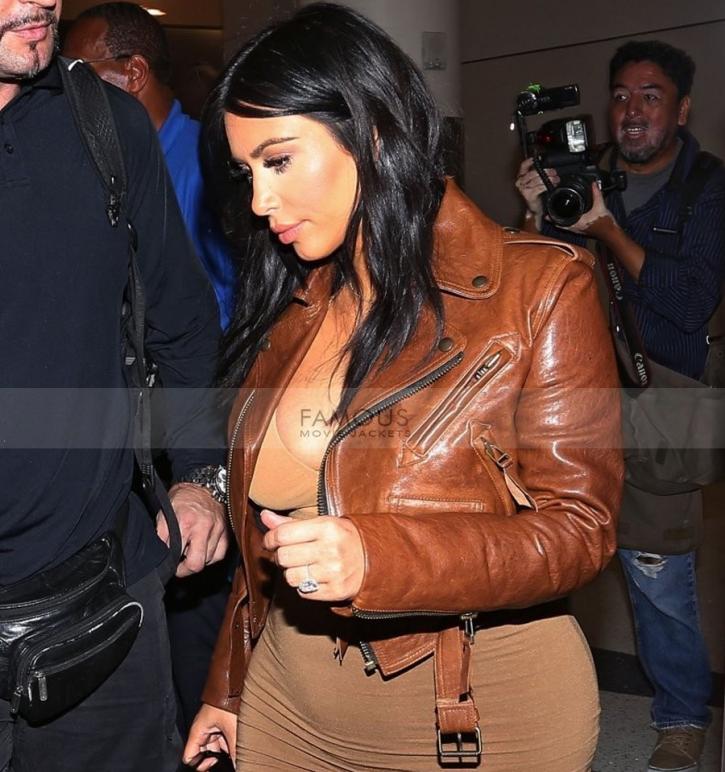 Image for Kim Kardashian Brown Leather Jacket with ID of: 1327833