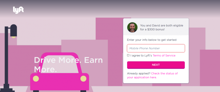 Image for Lyft Driver Promo Code - Get Up To An $1800 Bonus (highest available) For Becoming a Lyft Driver with ID of: 2680349