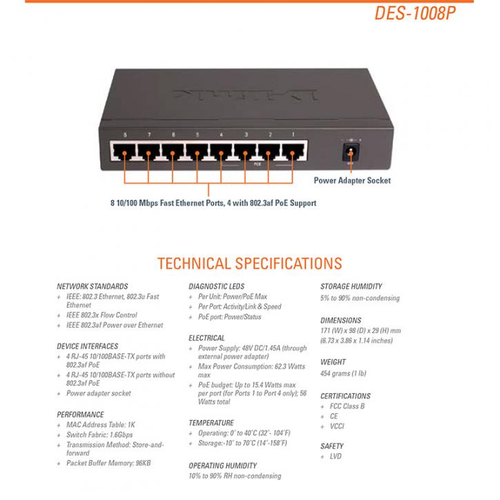 Image for D-Link DES-1008P 8-Port 10/100 Mbps with 4 PoE Ports-DVCOMM.IN with ID of: 2762503