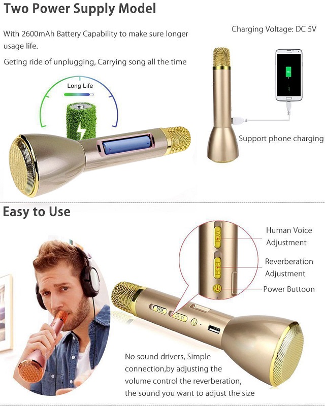 Image for Buy online K's 4 in 1 Bluetooth Karaoke Microphone (Golden)-DVCOMM.IN with ID of: 2770170