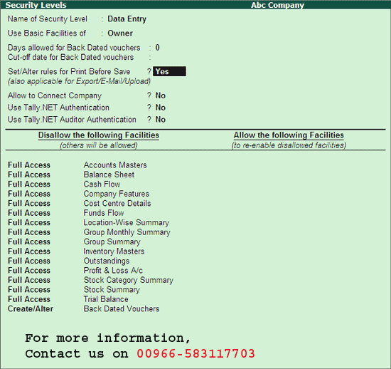 Image for How to create Security Level in Tally.ERP9? with ID of: 2860200