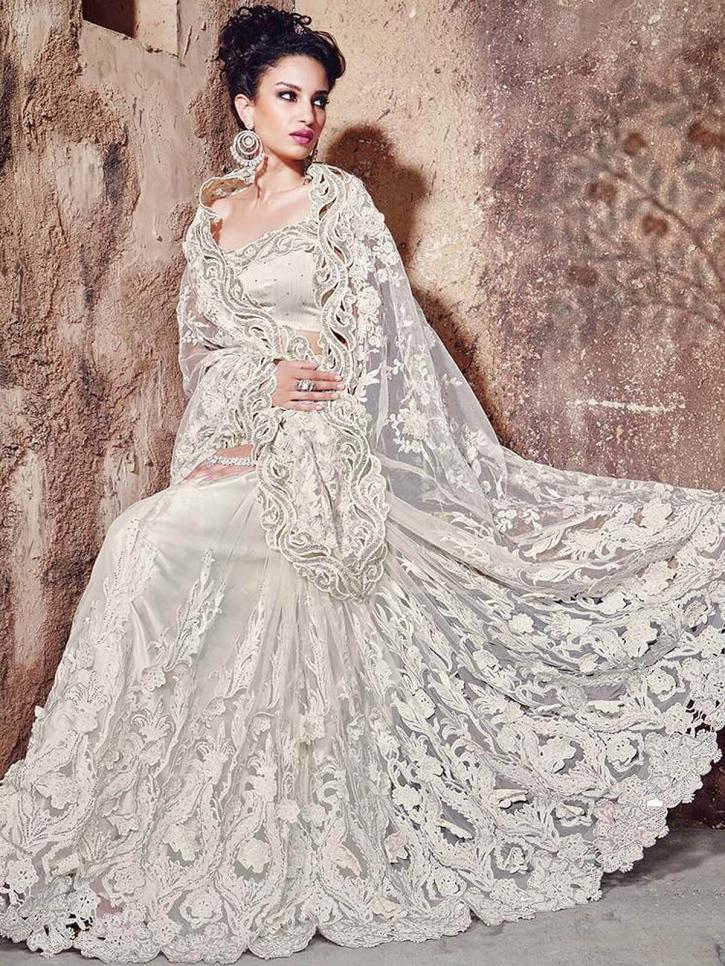 Image for Creative white wedding wear net designer saree with ID of: 2968763