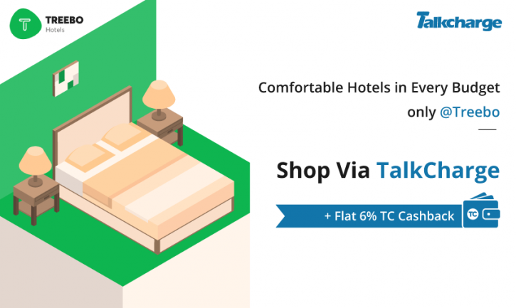 Image for Get Flat 6% TalkCharge Cashback on Treebo Hotel Bookings. with ID of: 3192000