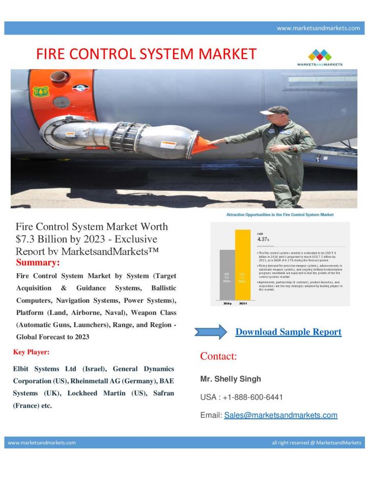 Image for Fire Control System Market Worth $7.3 Billion by 2023 - Exclusive Report by MarketsandMarkets™ with ID of: 3215424