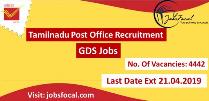 Image for Tamilnadu Post Office Recruitment 2019 Last Date Ext 4442 GDS Jobs with ID of: 3373375