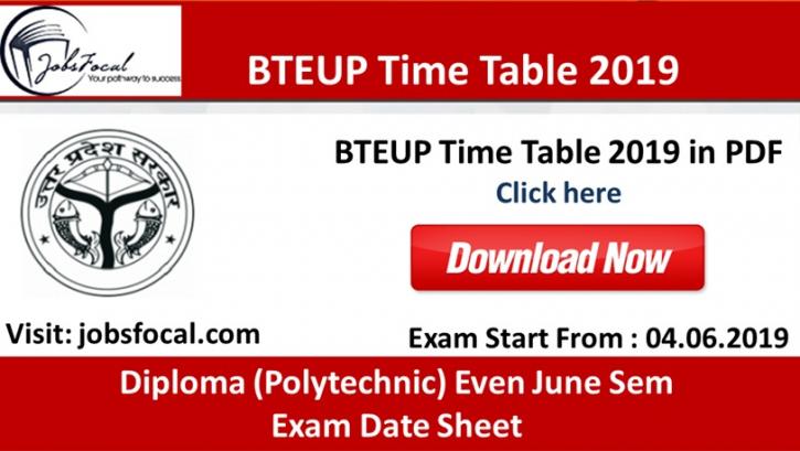 Image for BTEUP Time Table 2019 Diploma (Polytechnic) Even June Sem Exam Date Sheet with ID of: 3380266