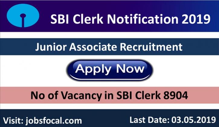 Image for SBI Clerk Notification 2019 8904 Junior Associate Recruitment Apply Online with ID of: 3392944