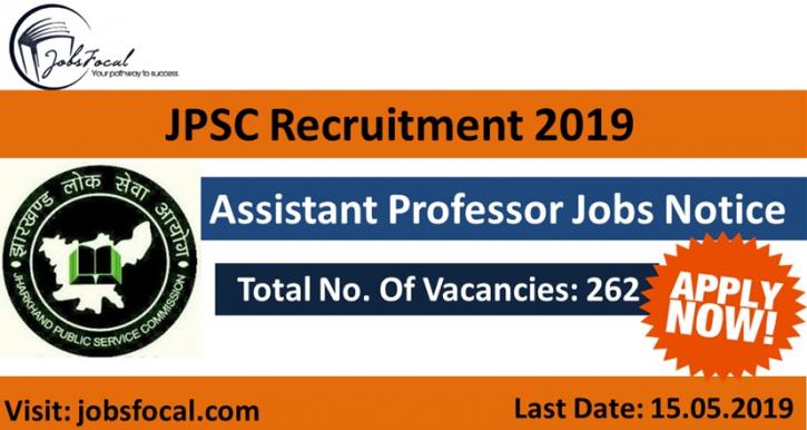 Image for JPSC Recruitment 2019 Jharkhand PSC (262) Assistant Professor Jobs Notice with ID of: 3407330