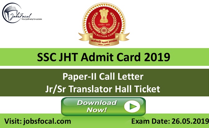 Image for SSC JHT Admit Card 2019 -20 Paper II Call Letter Jr/Sr Translator Hall Ticket with ID of: 3458596