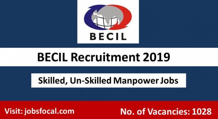 Image for BECIL Recruitment 2019–20 (1028) Skilled, Un-Skilled Manpower Jobs with ID of: 3496929