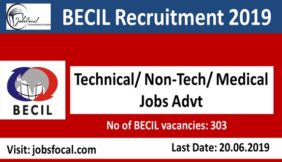 Image for BECIL Recruitment 2019 –20 (303) Technical/ Non-Tech/ Medical Jobs Advt with ID of: 3505688