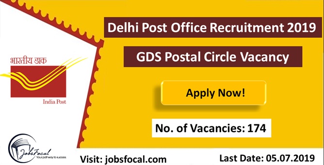Image for Delhi Post Office Recruitment 2019 –20 (174) GDS Postal Circle Vacancy with ID of: 3520262