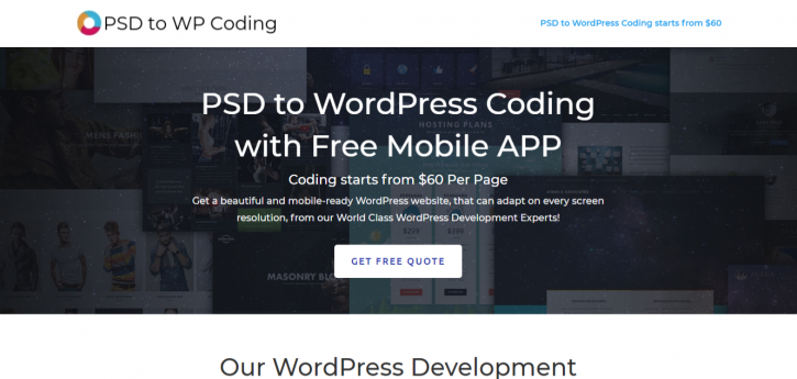 Image for PSD to WordPress Coding with Free Mobile APP with ID of: 3709349
