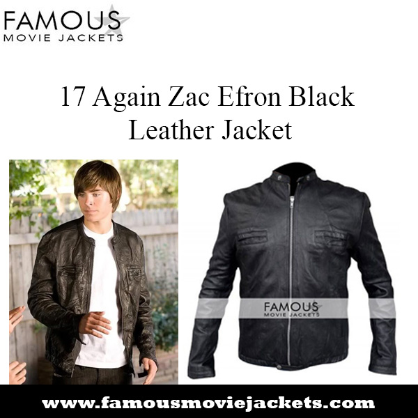 Image for 17 Again Zac Efron Black Leather Jacket with ID of: 4313139
