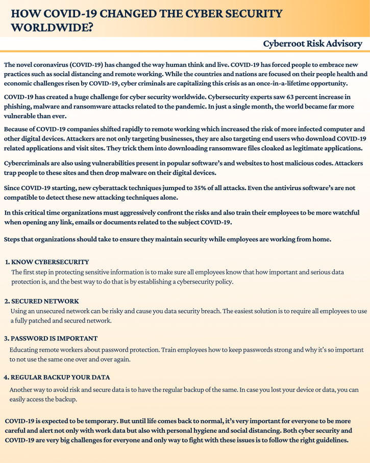 Image for COVID-19 and Cyber Security - Cyberroot Risk Advisory with ID of: 4564060