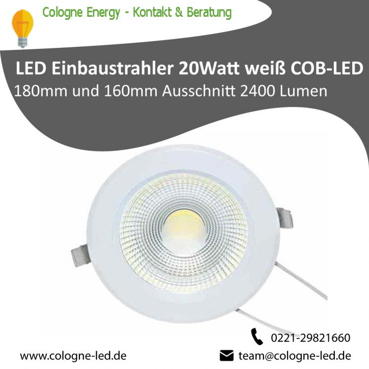 Image for LED Einbaustrahler 20Watt weiß COB-LED 180mm und 160mm Ausschnitt 2400 Lumen with ID of: 4571927