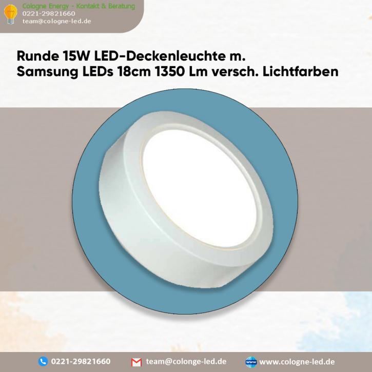 Image for Runde 15W LED-Deckenleuchte m. Samsung LEDs 18cm 1350 Lm versch. Lichtfarben with ID of: 4798720
