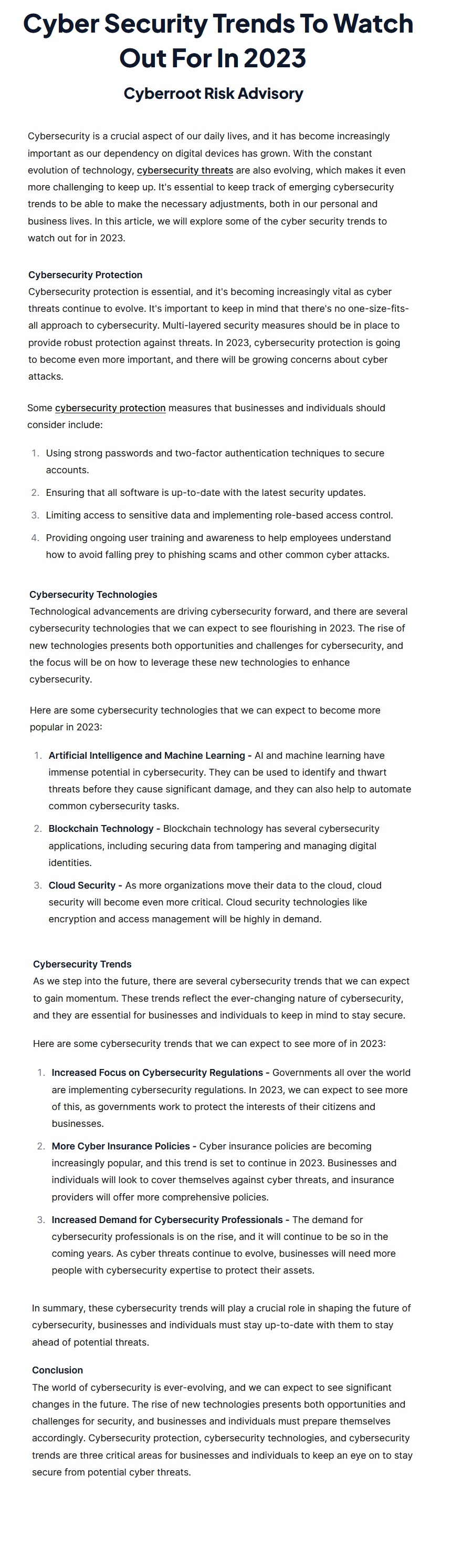 Image for Cybersecurity Trends For 2023 | Cyberroot Risk Advisory with ID of: 5701455