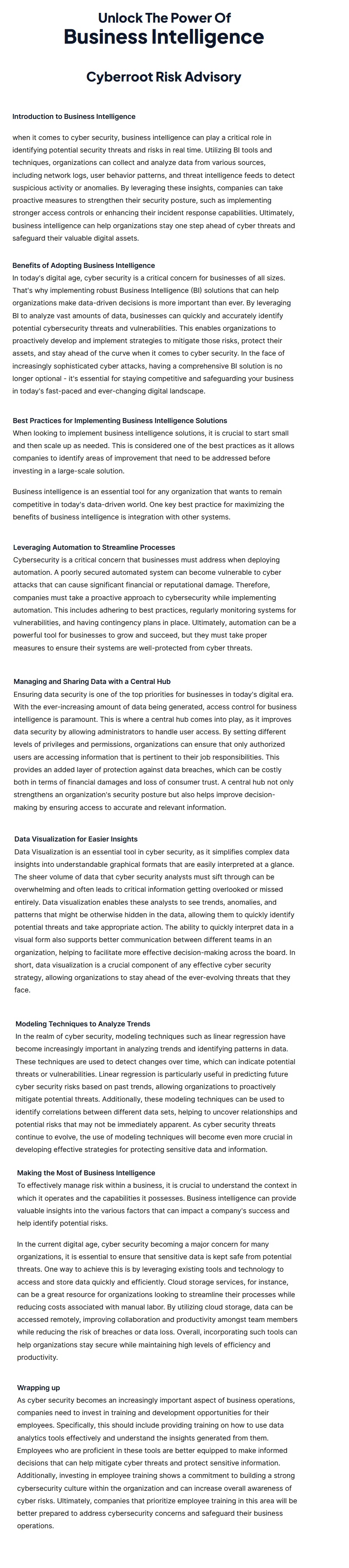 Image for Business Intelligence | Cyberroot Risk Advisory with ID of: 5704949