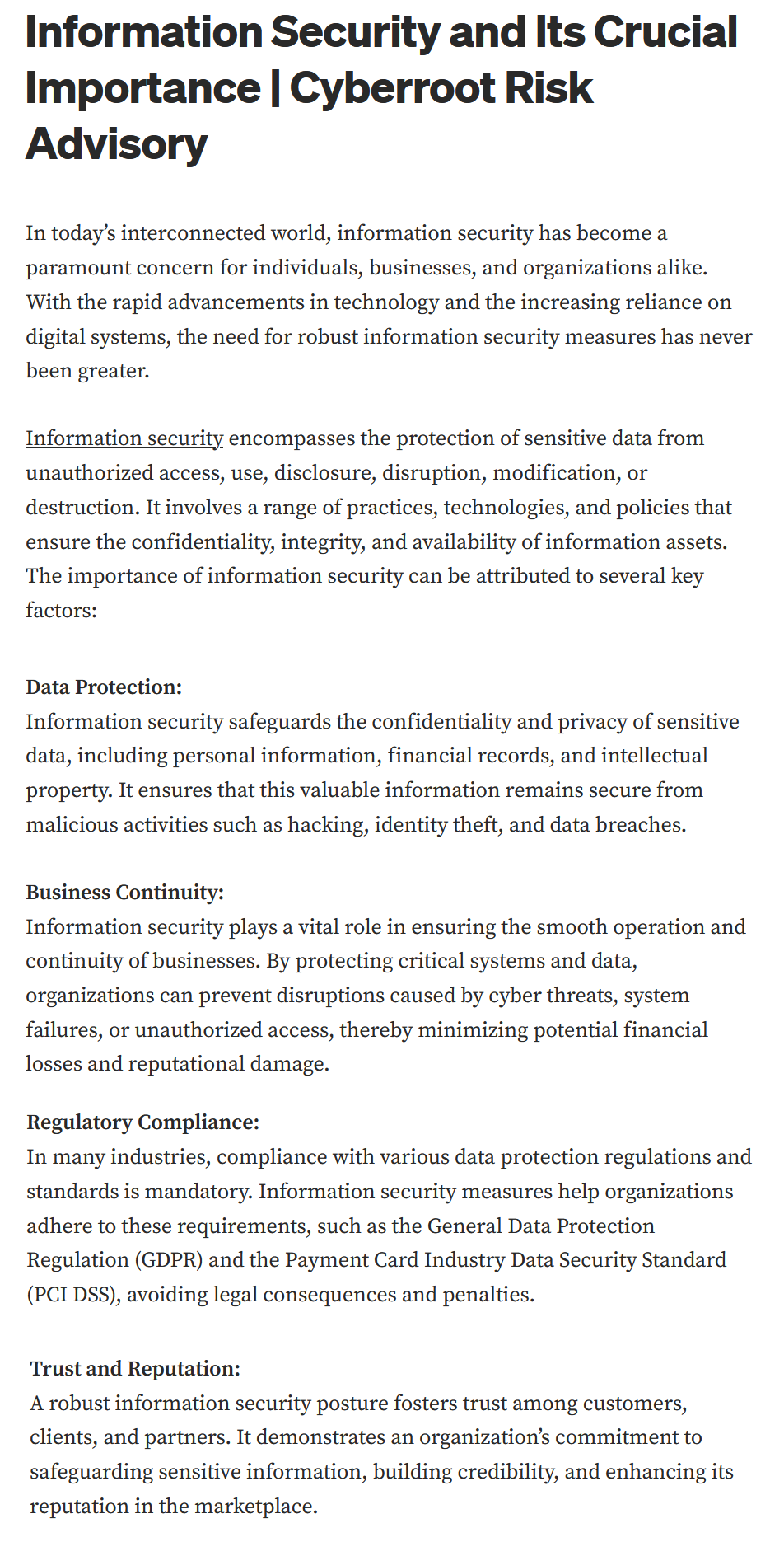 Image for Why Is Information Security Important? | Cyberroot Risk Advisory with ID of: 5711025
