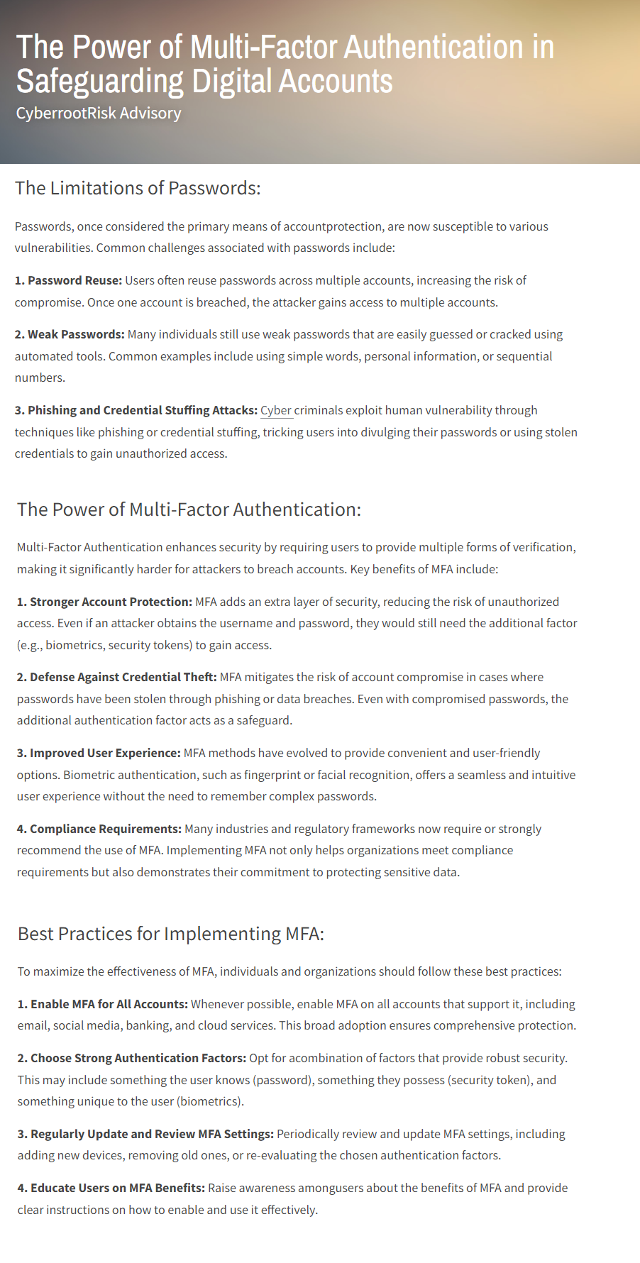 Image for Multi-Factor Authentication - Cyberroot Risk Advisory with ID of: 5732578