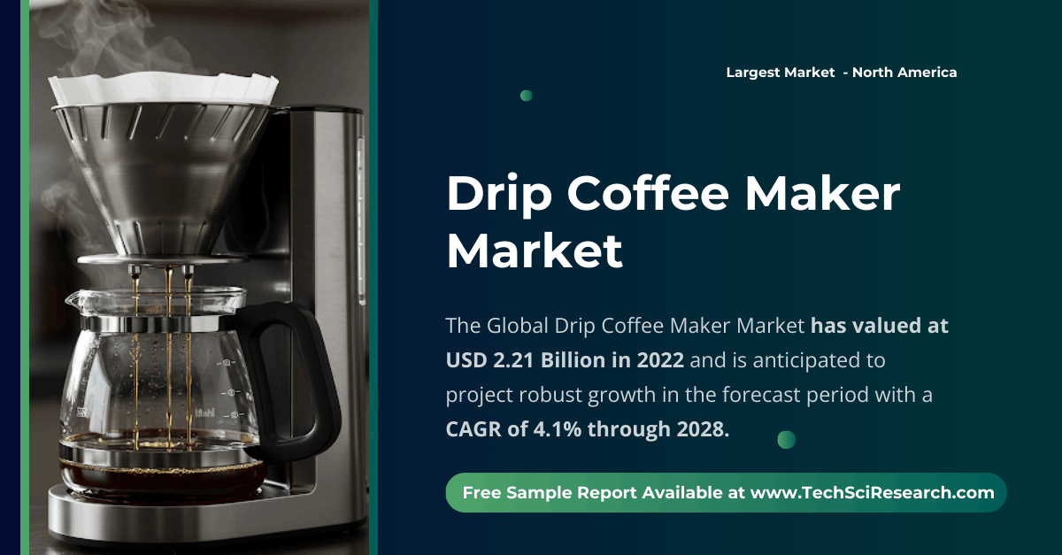 Image for Drip Coffee Maker Market Stats: Valued at {USD 2.21 Billion} with a {4.1% CAGR} [Growth] with ID of: 6449602