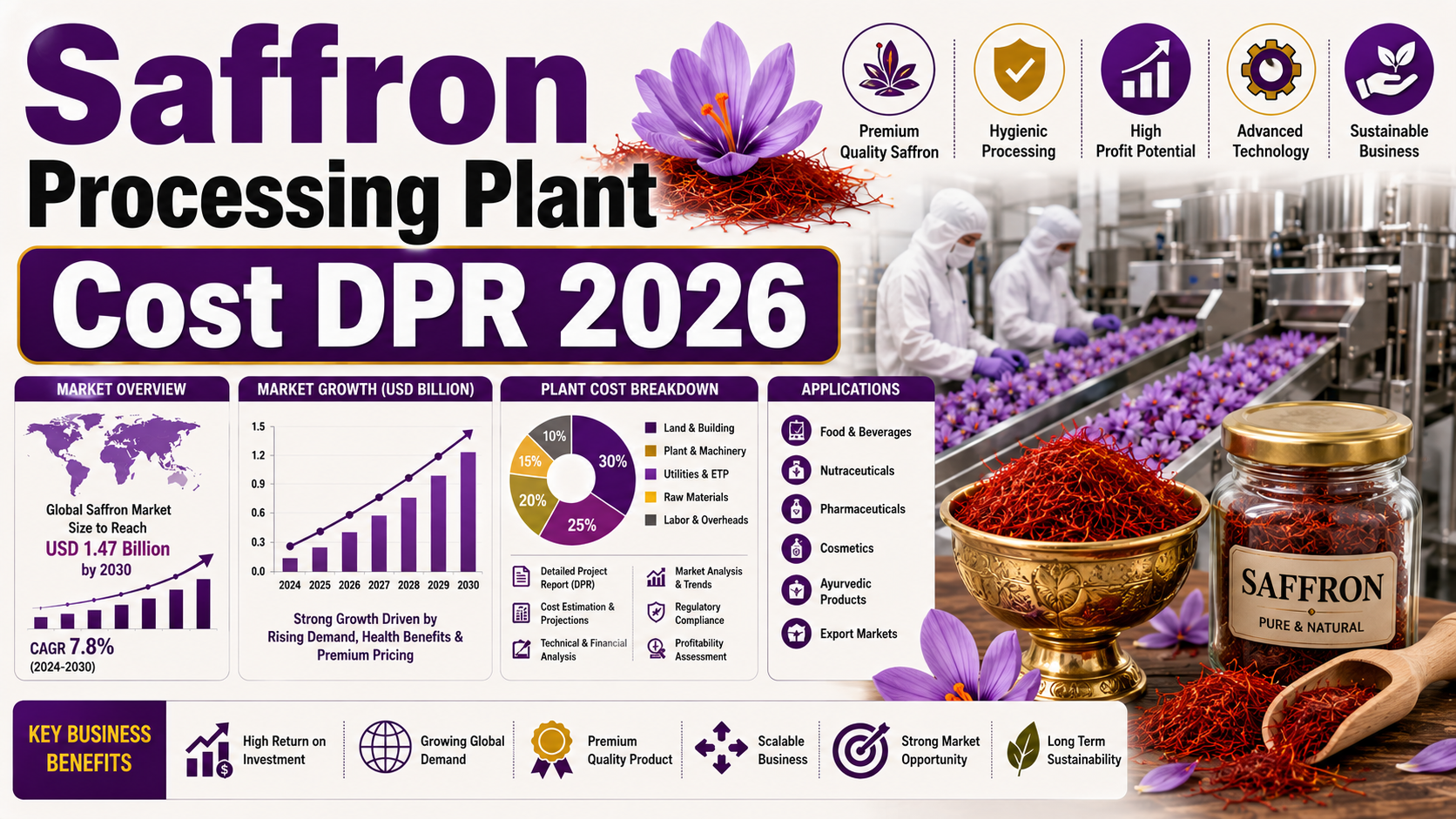 Image for Cost of Setting Up a Saffron Processing Plant & DPR 2026 with ID of: 7078451