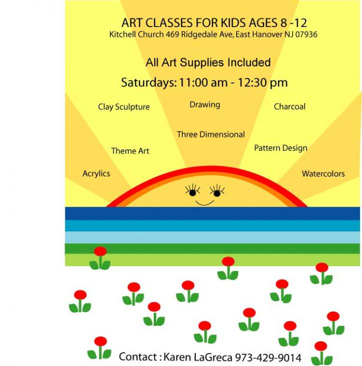 Image for Art Classes For Kids Ages 8-12  Saturdays 11:00am-12:30pm   Call Karen at 973-428-9014 Classes will be at the Kitchell Church on Ridgedale Ave, East Hanover with ID of: 97876