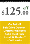 Photo for Buy new ¾ HP Belt Drive Garage Door Opener in San Jose, CA with $125 off.