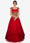 Photo for Red Gown in Double Layer of Raw Silk and Net with Embroidered Bodice