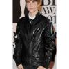 Photo for JUSTIN BIEBER GREETS THE PRESS BLACK LEATHER JACKET
