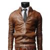 Photo for SLIM FIT ZIP POCKET LIGHT BROWN MOTORCYCLE JACKET