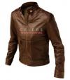 Photo for Mens Designer Brown Neck Belted Leather Jacket