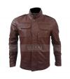 Photo for Neck Belted Zipper Stylish Brown Leather Jacket