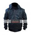 Photo for Men's Black Bomber Soprano Perforated Hoodie Leather Jacket