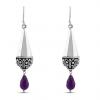 Photo for Amethyst Earrings, Teardrop earrinngs, oxidized earrings, Oxidized Jewelry, Silver Jewelry, Sterling Silver Earrings, Bali Style Earrings