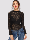 Photo for Buy Ruffle Neck Sheer Lace Blouse on Online
