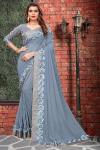 Photo for Shop Grey Embroidery Saree in Georgette Fabric from Mirraw