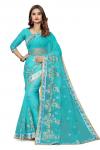 Photo for Buy Latest Embroidered Blue Bemberg Saree from Mirraw