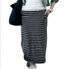 Photo for Fashion Women HotElastic Waist Black White Striped Casual Maxi Skirt